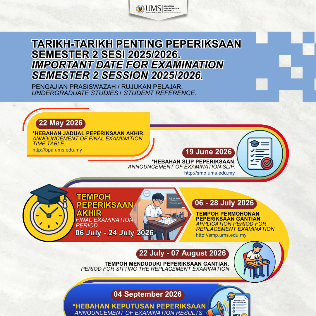 TARIKH-TARIKH PENTING PEPERIKSAAN SEMESTER 2, SESI 2025/2026. | IMPORTANT DATES FOR EXAMINATION SEMESTER 2, 2025/2026 SESSION.