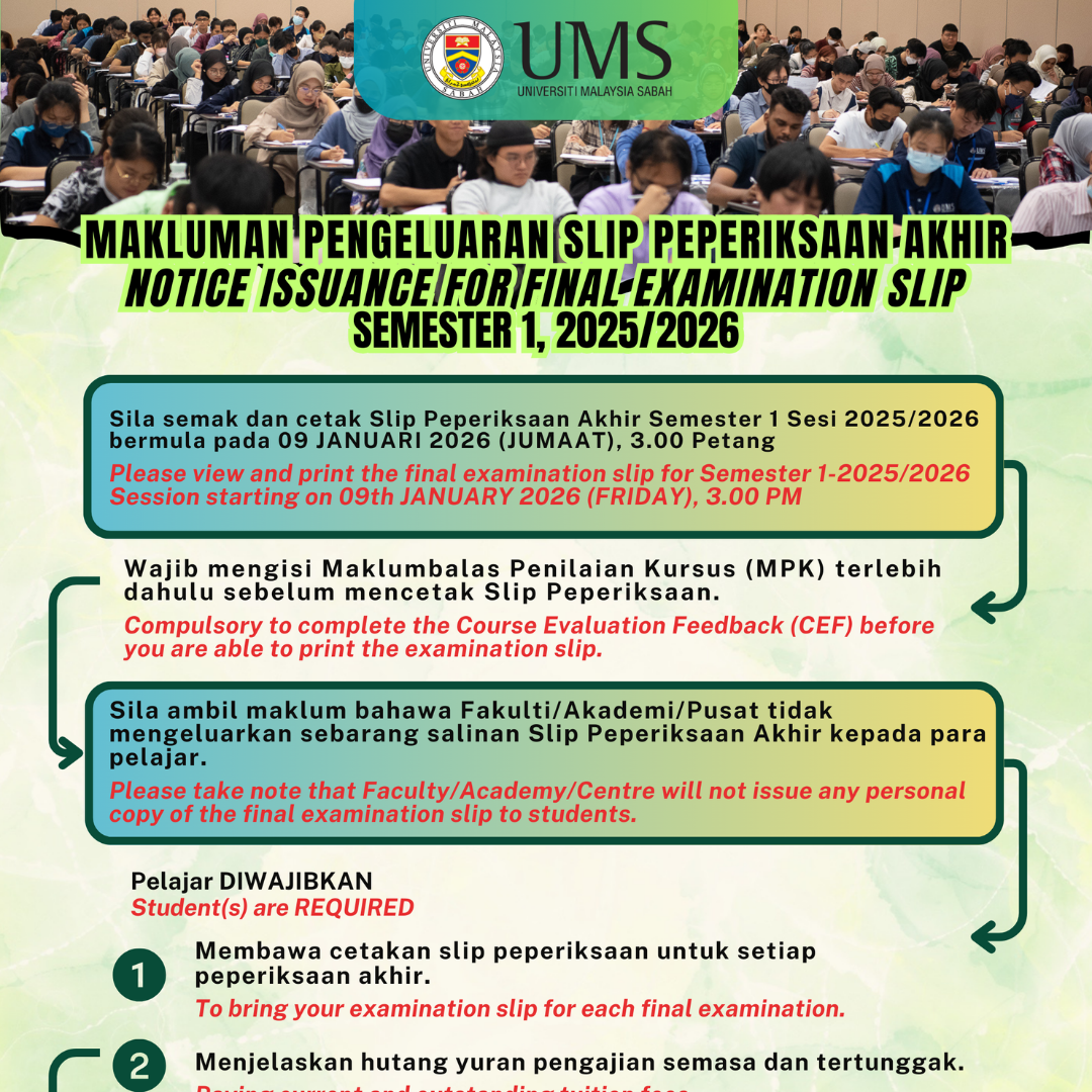 MAKLUMAN PENGELUARAN SLIP PEPERIKSAAN AKHIR SEMESTER 1, SESI 2025/2026