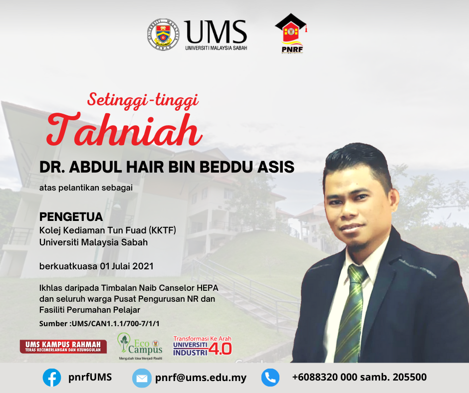 Ucapan Tahniah Kepada Pengetua Kolej Kediaman Tun Fuad Dan Kolej Kediaman Tun Pengiran Ahmad Raffae Yang Baharu Dilantik