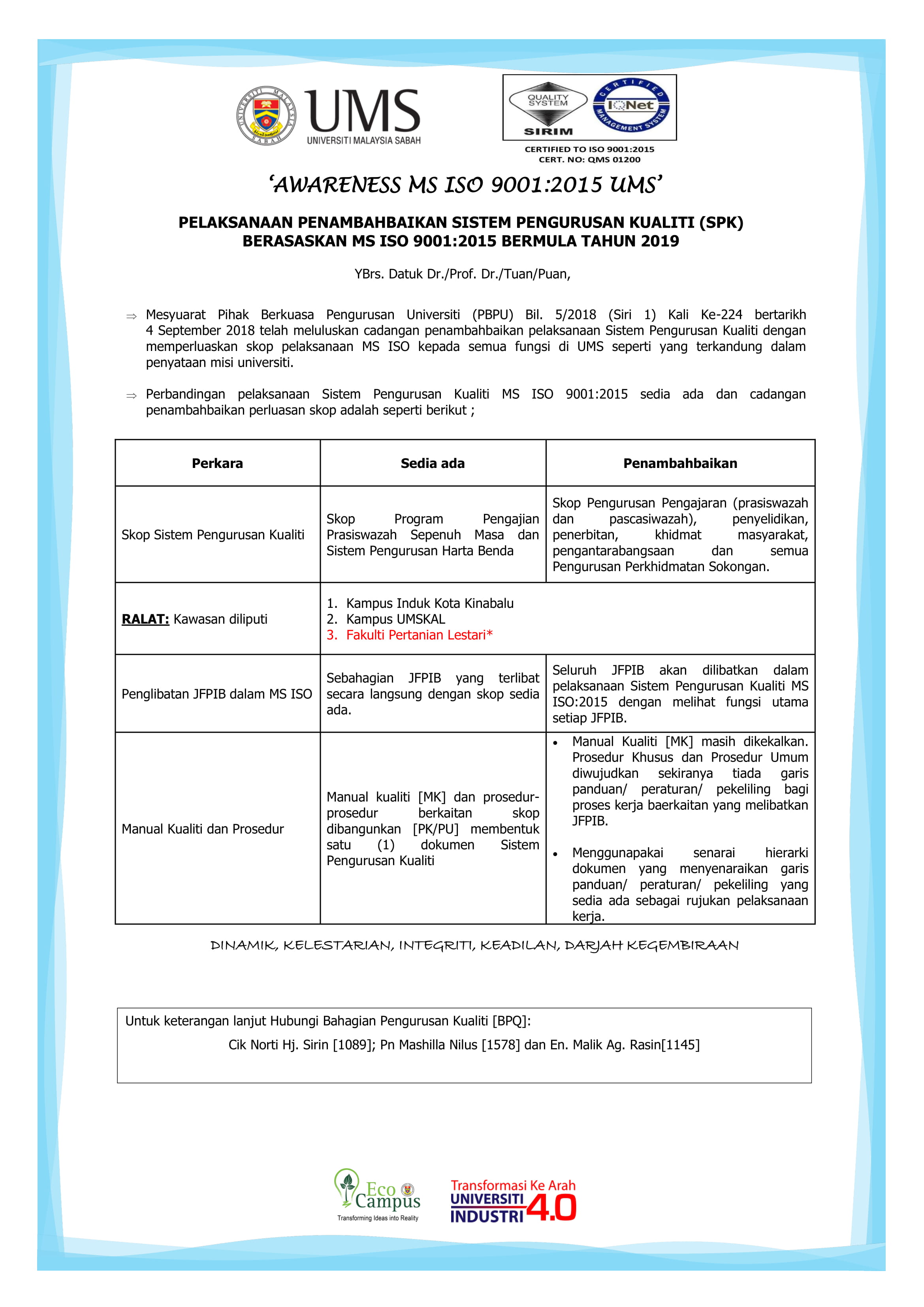 PELAKSANAAN PENAMBAHBAIKAN SISTEM PENGURUSAN KUALITI (SPK 