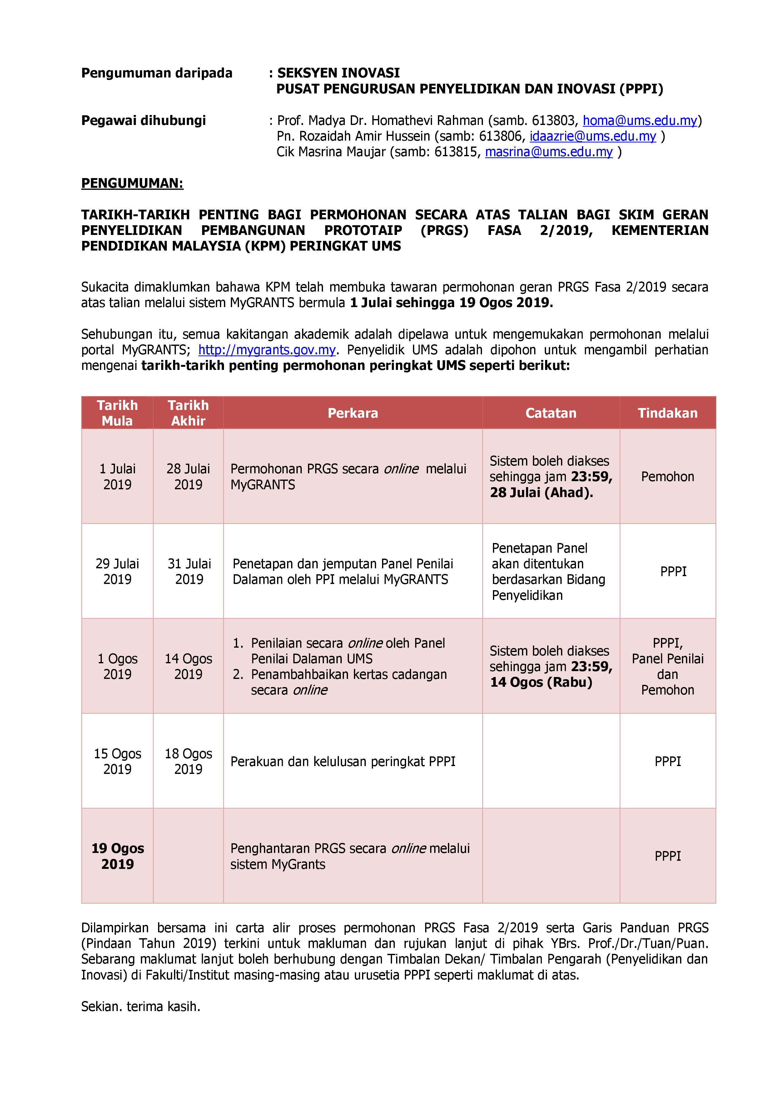 UMS - TARIKH-TARIKH PENTING BAGI PERMOHONAN SECARA ATAS 